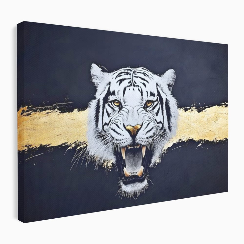 Tablou canvas cu tablou canvas cu tigru alb, fara rama, pe sasiu de lemn